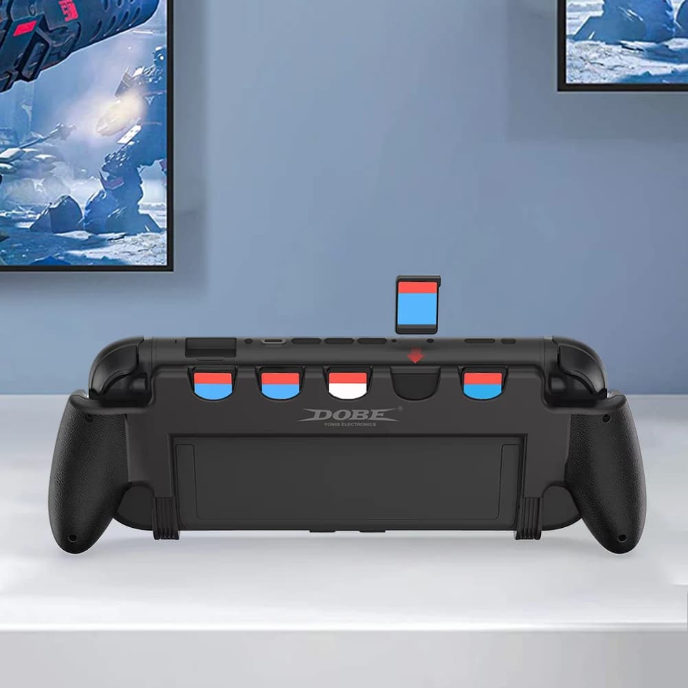 Per Nintendo Switch 2: Custodia con impugnatura e supporto, 5 slot per giochi, supporto per controller per console di gioco Switch 2, accessori