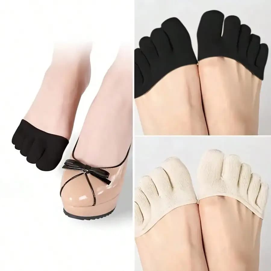 Calzini da donna anti-attrito a mezza palma con cinque dita, imbottiti in spugna che assorbe il sudore, accessori per scarpe da donna