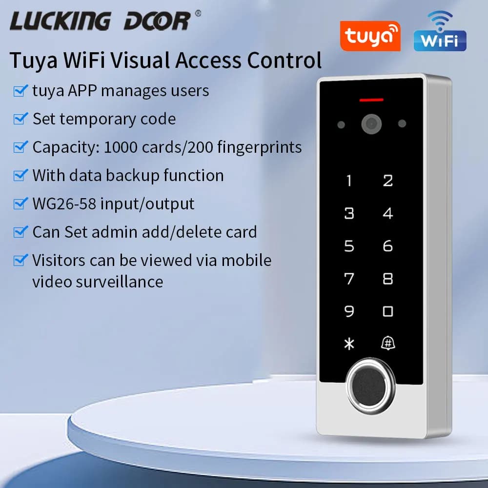 Tuya Smart WIFI 1080P Videocamera Videocitofono Citofono domestico Sistema di controllo accessi App Scheda RFID Impronte digitali Sblocco Rilevamento movimento
