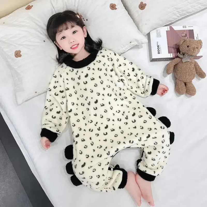 Pigiama intero per bambini Pagliaccetti invernali in flanella Nuovi set da notte per bambini in pile di corallo anti-calcio e anti-freddo per ragazzi