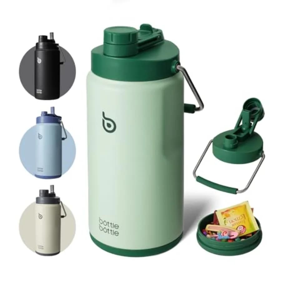 Borraccia Termica da 64 oz con Cannuccia e Coperchio a Doppio Uso, Bottiglia d'Acqua da Mezzo Gallone in Acciaio Inox Sottovuoto per Allenamento e Sport
