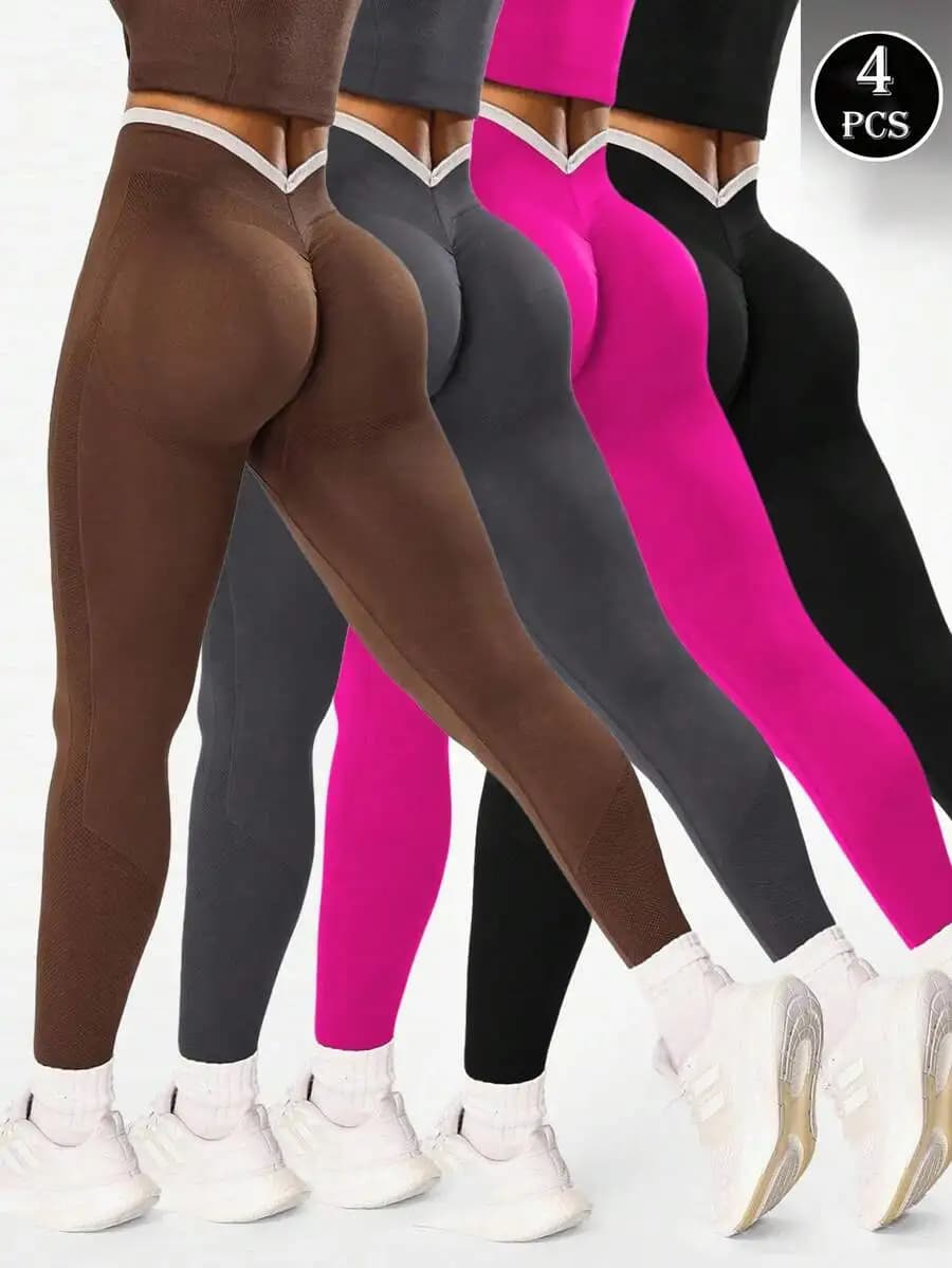4 Pcs Womens High Waist Seamless Leggings Stretchy Comfortable For Yoga Fitness Cycling