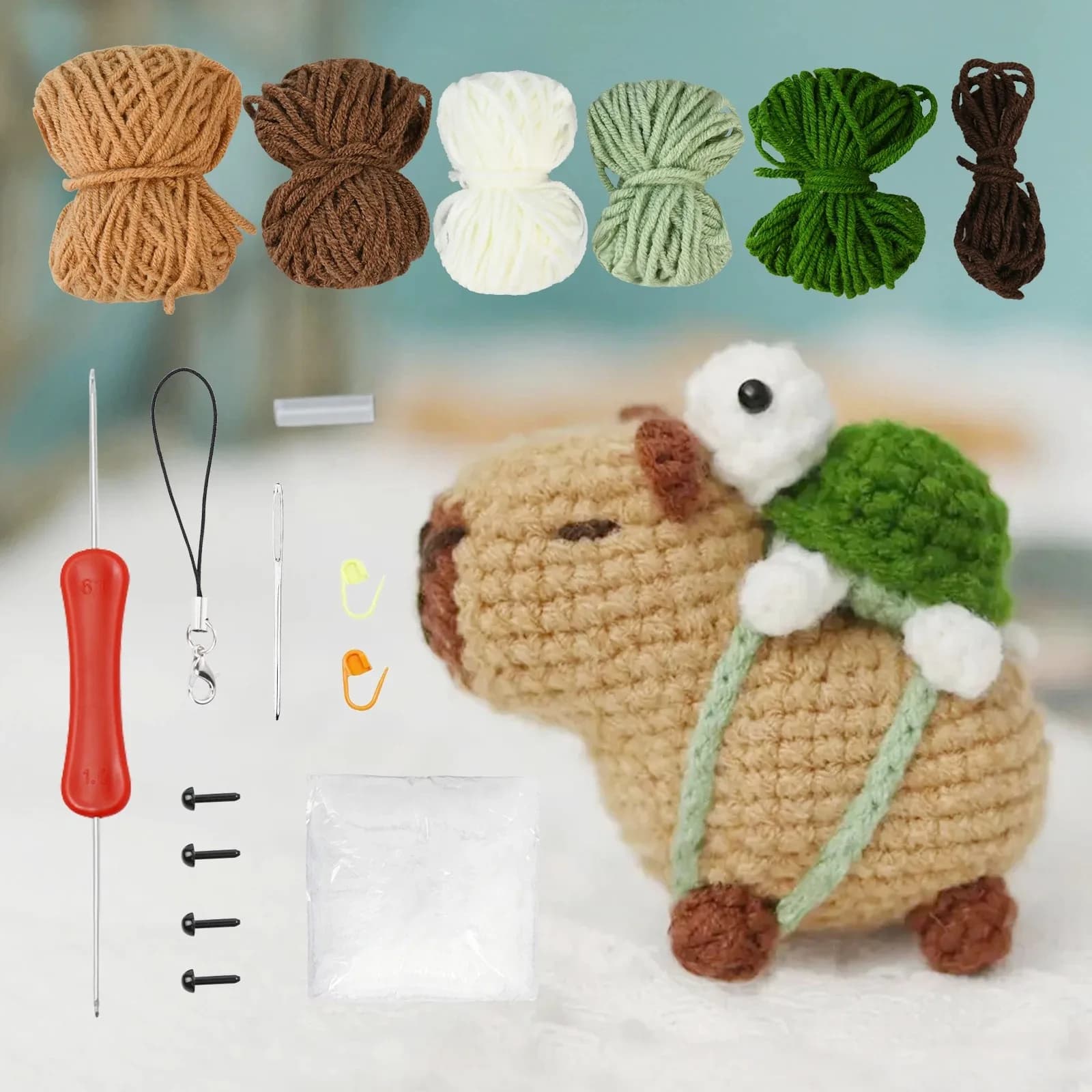 Kit Fai-da-Te per Bambole Capibara Fatte a Mano, Set Amigurumi all'Uncinetto per Principianti con Gancio e Modello in Inglese, Regalo per Lavori a Maglia