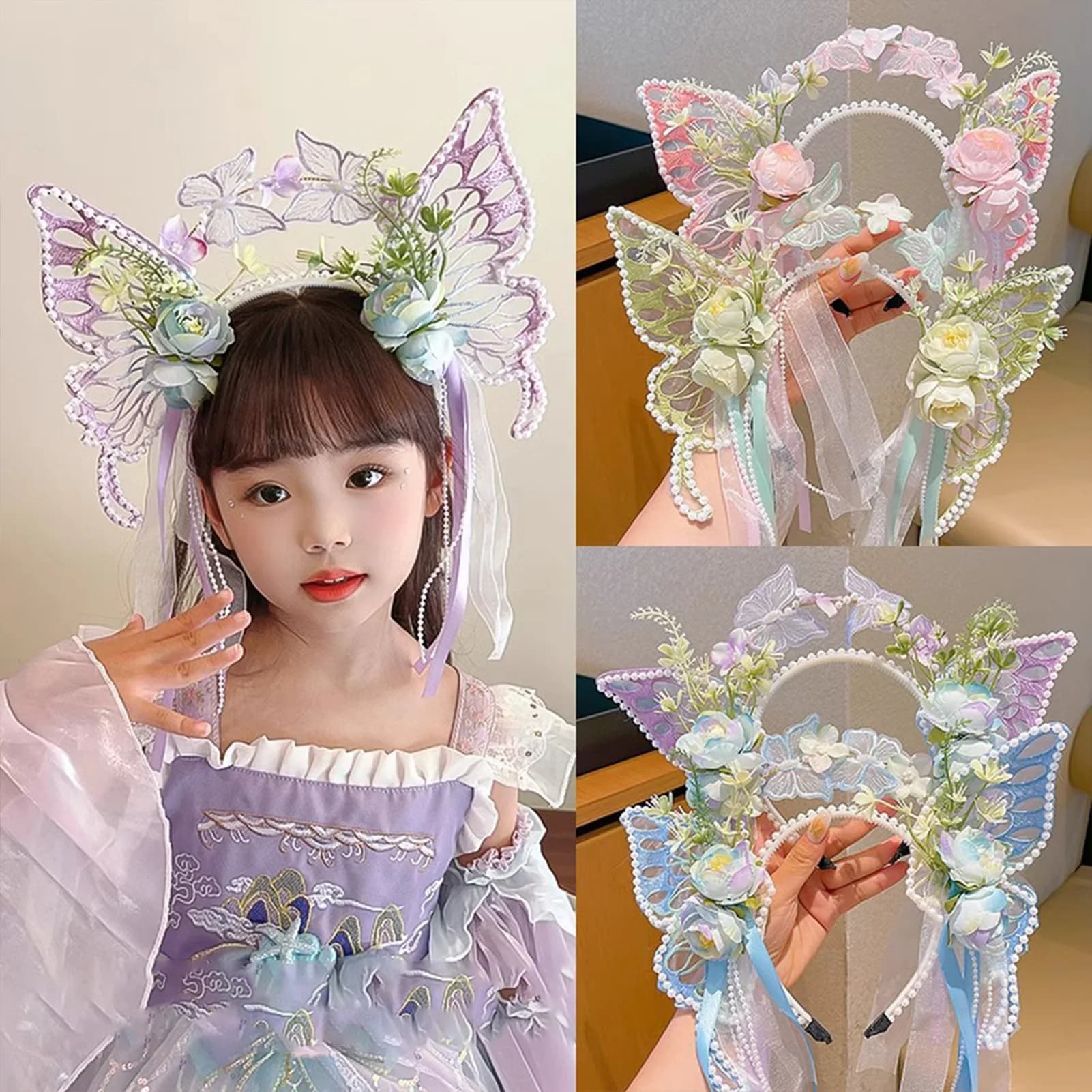 Fascia per capelli con fiori da fata per bambini Sweety Butterfly Element Nappa Corona per capelli Ragazze Art Photography Accessori per capelli Cerchietto per capelli