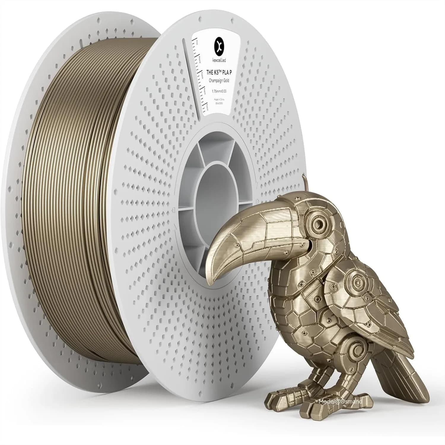 Filamento PLA Metallico 1.75mm, Finitura Lucida Effetto Seta, Oro Champagne, +/-0.03mm, Bobina da 1kg per Stampante 3D