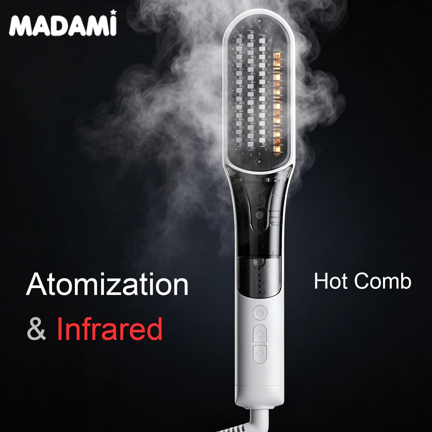 Spazzola Lisciante a Vapore 2-in-1 con Terapia a Luce Rossa, 4 Temperature, Riscaldamento Rapido MCH, Anti-Scottatura, Strumento per lo Styling dei Capelli per Uso Domestico
