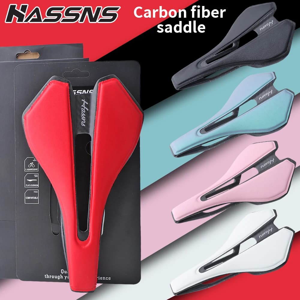 HASSNS T98 Carbon Fiber Saddle Road Bicycle Seats Selin Mountain Bike Comfortable Mtb Sillin Bench Bearing for Cycling Seats