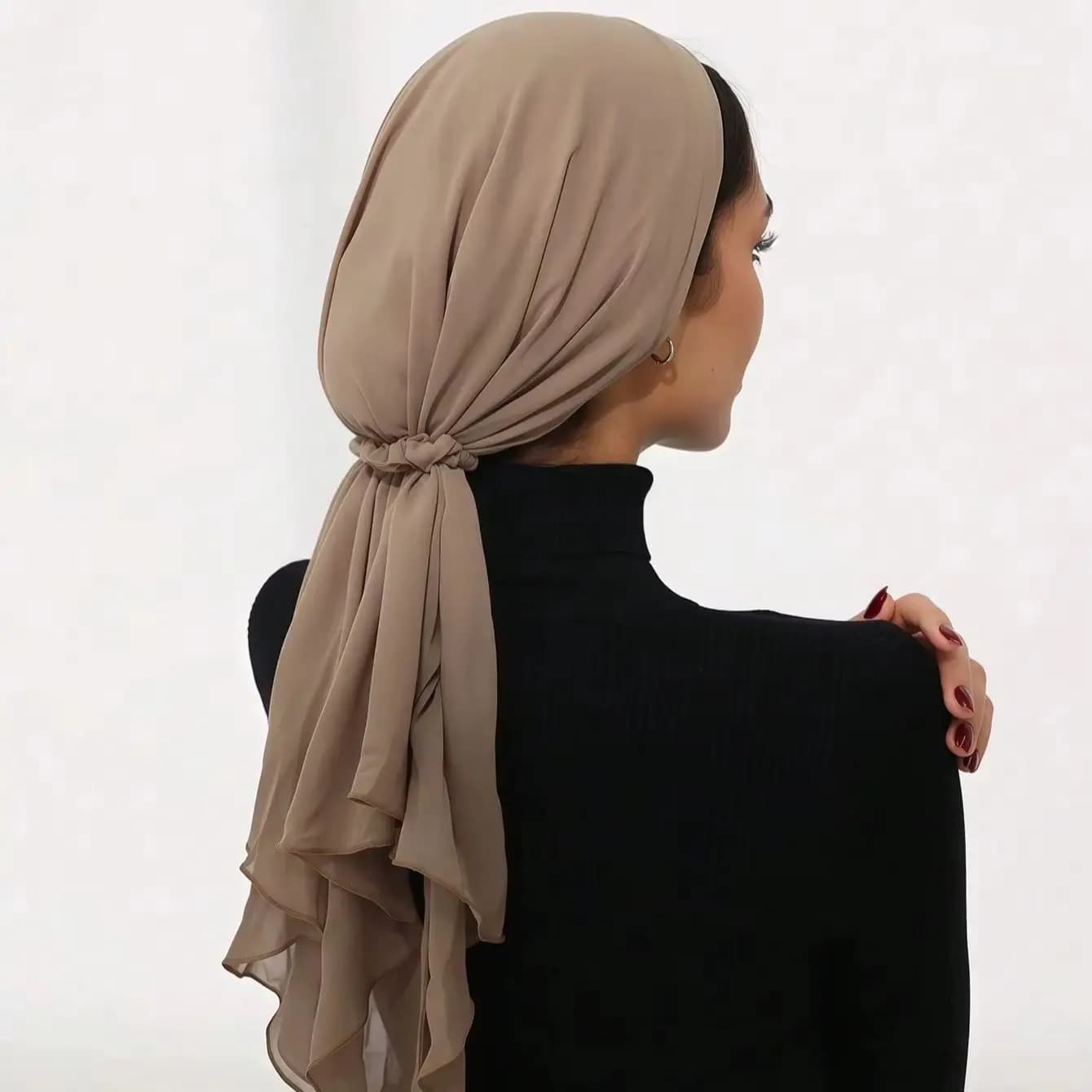 Women Solid Muslim Instant Hijabs Chiffon headband Set Turban Bonnet with Jersey Headwraps Elastic Hijab Hats Breathable Cap