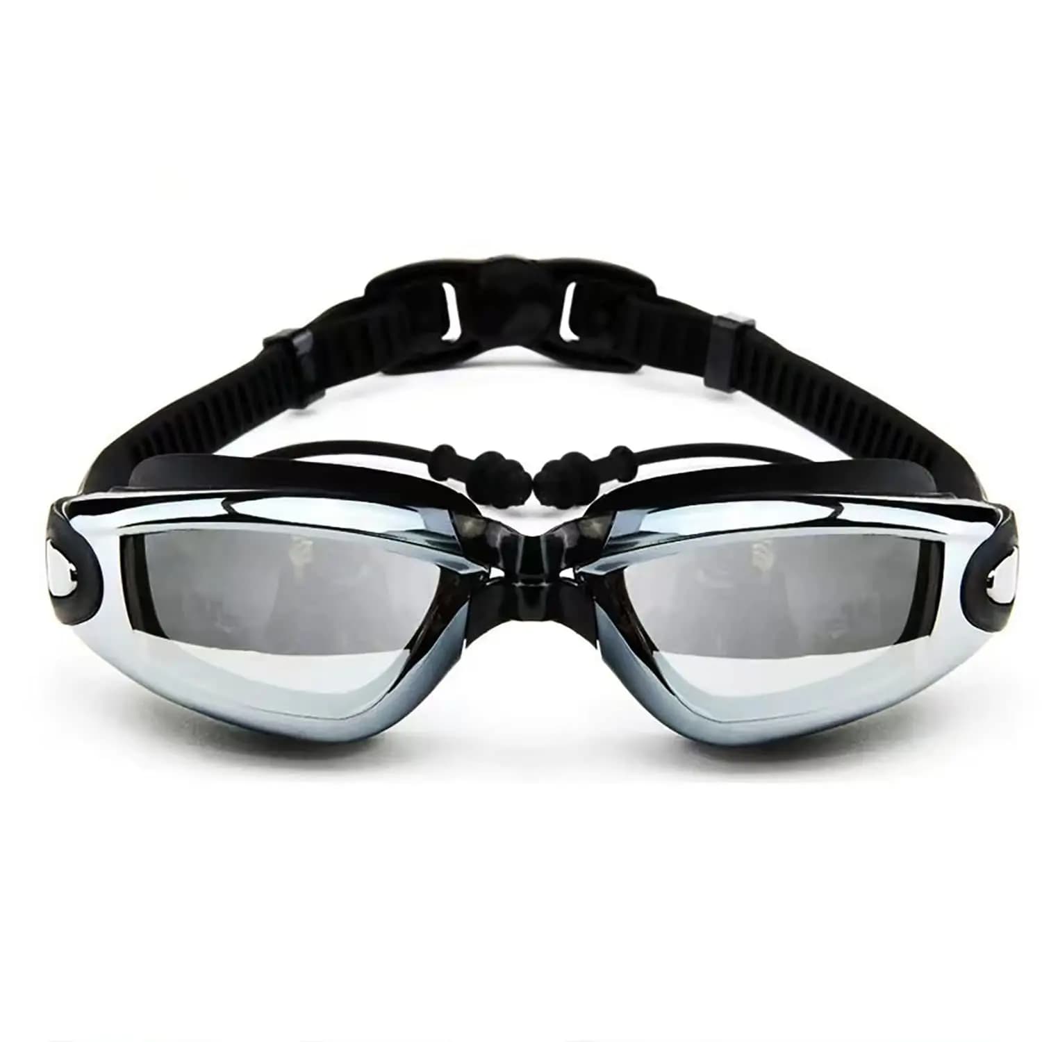 High quality black swimwear for adults: nasal bridge and adjustable hair band, anti-fog protection and UV, comfortable and waterproof