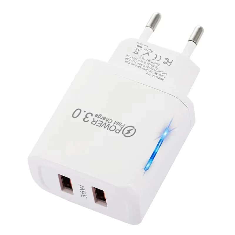 Blocco caricatore da muro USB A da 36 W, adattatore per presa per blocco di ricarica rapida con consegna di alimentazione USB a doppia porta da 2 pezzi per Powerbank, iPhone 11,12,