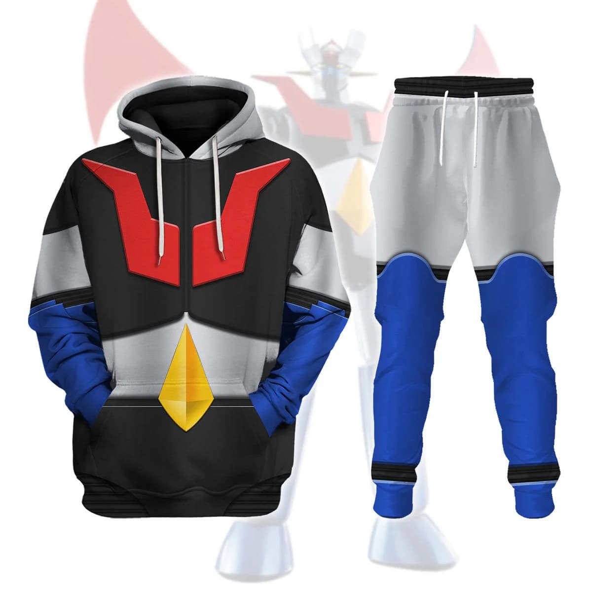 Sweatshirt Set with Hood and Pants Printed in 3D Anime Mazinger Z, Men's Sports Suit in Two Pieces