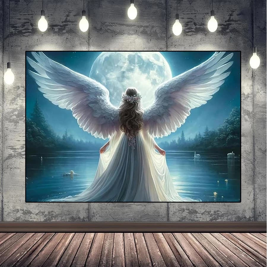 DIY Diamond Painting Moon Night Lake Angel Woman Diamond Mosaic Full Drill Embroidery Cross Stitch Handmade Hobby