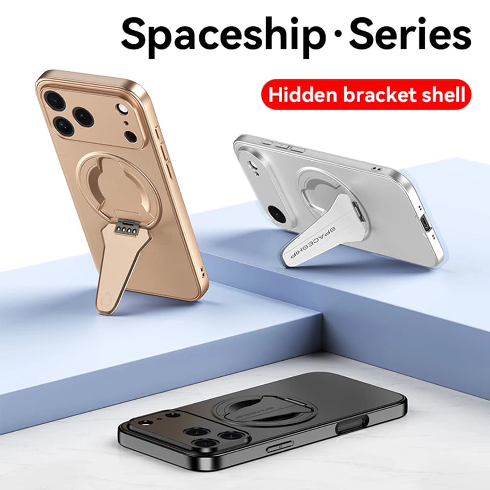 Wireless Charging Cover Lens Protection Phone Case for Apple iPhone 17 16 15 14 13 Pro Ma Air Luxury Folding Stand Magnetic Capa