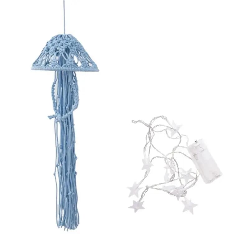 ABJT-Boho Macrame Dream Catcher Handmade Woven Ornament With String Lights Jellyfish Dream Catcher For Hanging Decor