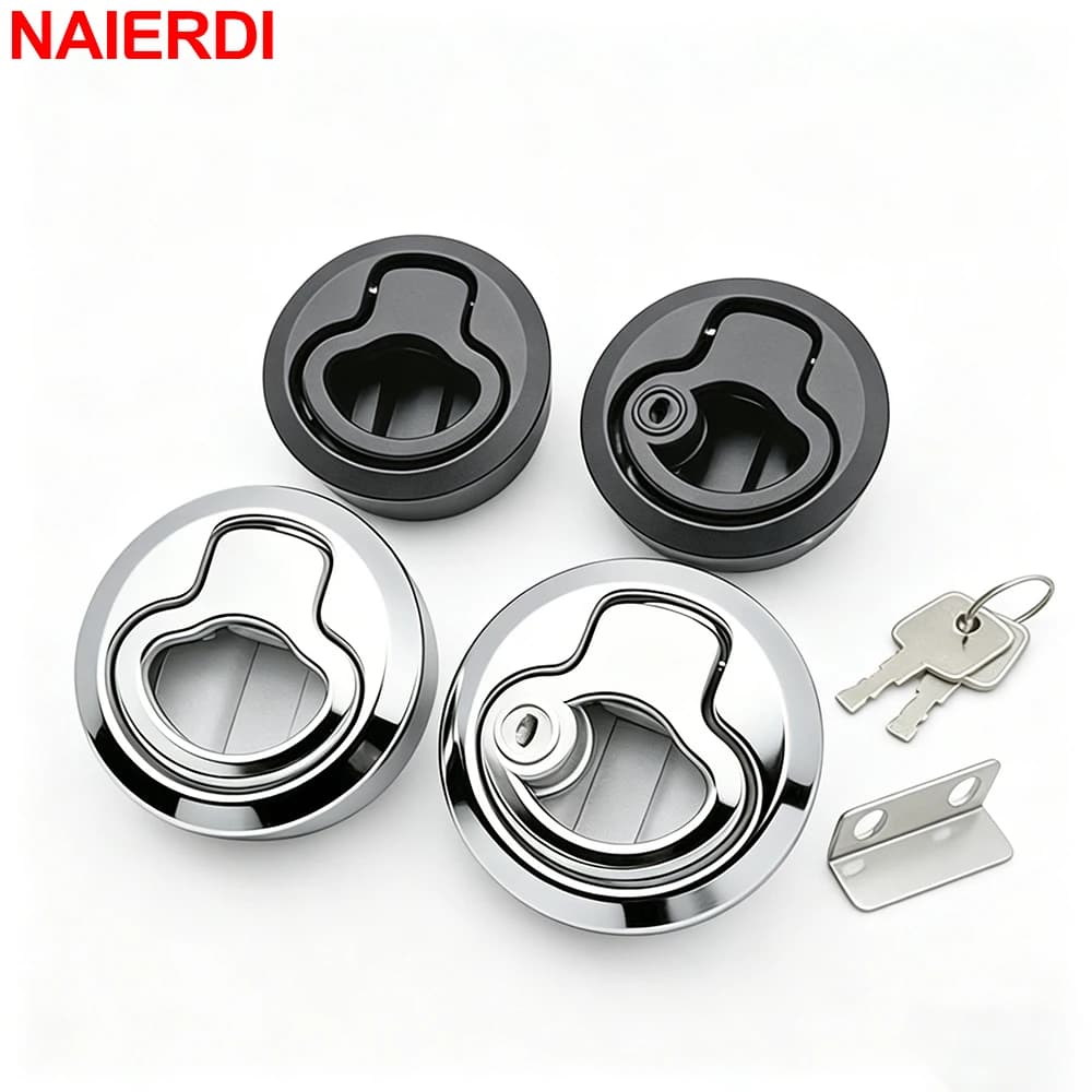 NAIERDI 2/5 Pieces Round Flush Mount handle Lock,Hidden Latch for Computer Case,Marine Boat,Secure Flush Pull for Storage Door