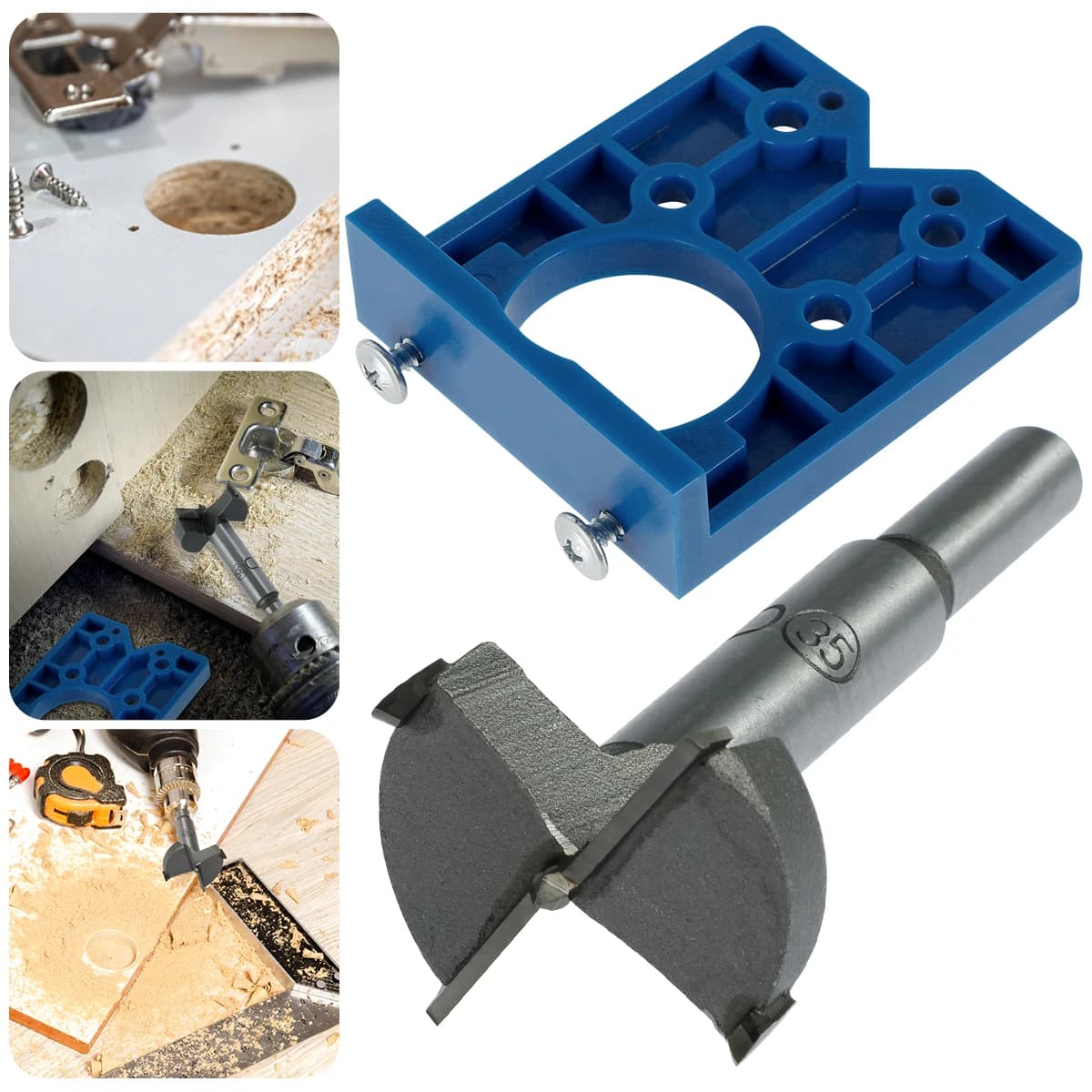 Set of drilling masks for hinges from 35mm Set of concealed guides for holes for woodworking open holes for doors accessories for lockers tools