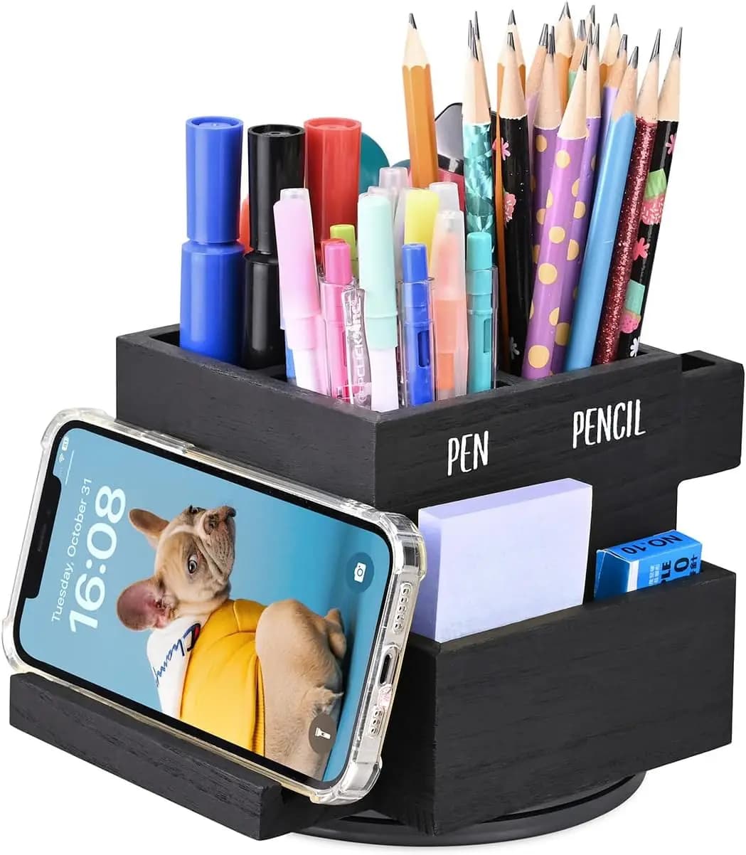 Portapenne Girevole a 360 Gradi, Organizzatore da Scrivania con Scomparti, Contenitore per Accessori e Forniture Artistiche, Scatola Portaoggetti per Ufficio