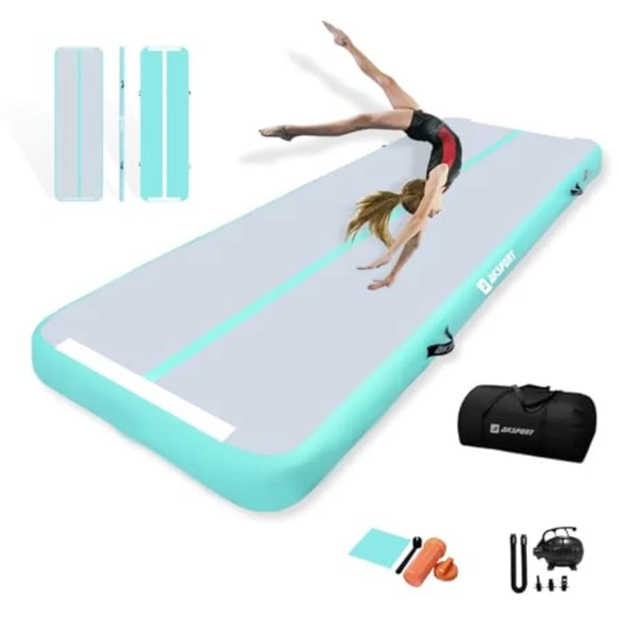 Gymnastics Inflatable Mat, Home Use Acrobatics / Cheerleading/Yoga, PVC Blue, Rapid Inflatable with Integrated Air Pump