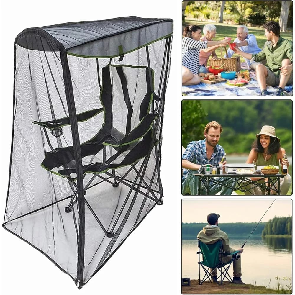 Sedia Pieghevole da Esterno con Zanzariera Integrata, Tenda Parasole Portatile Ventilata per Pesca e Protezione Solare