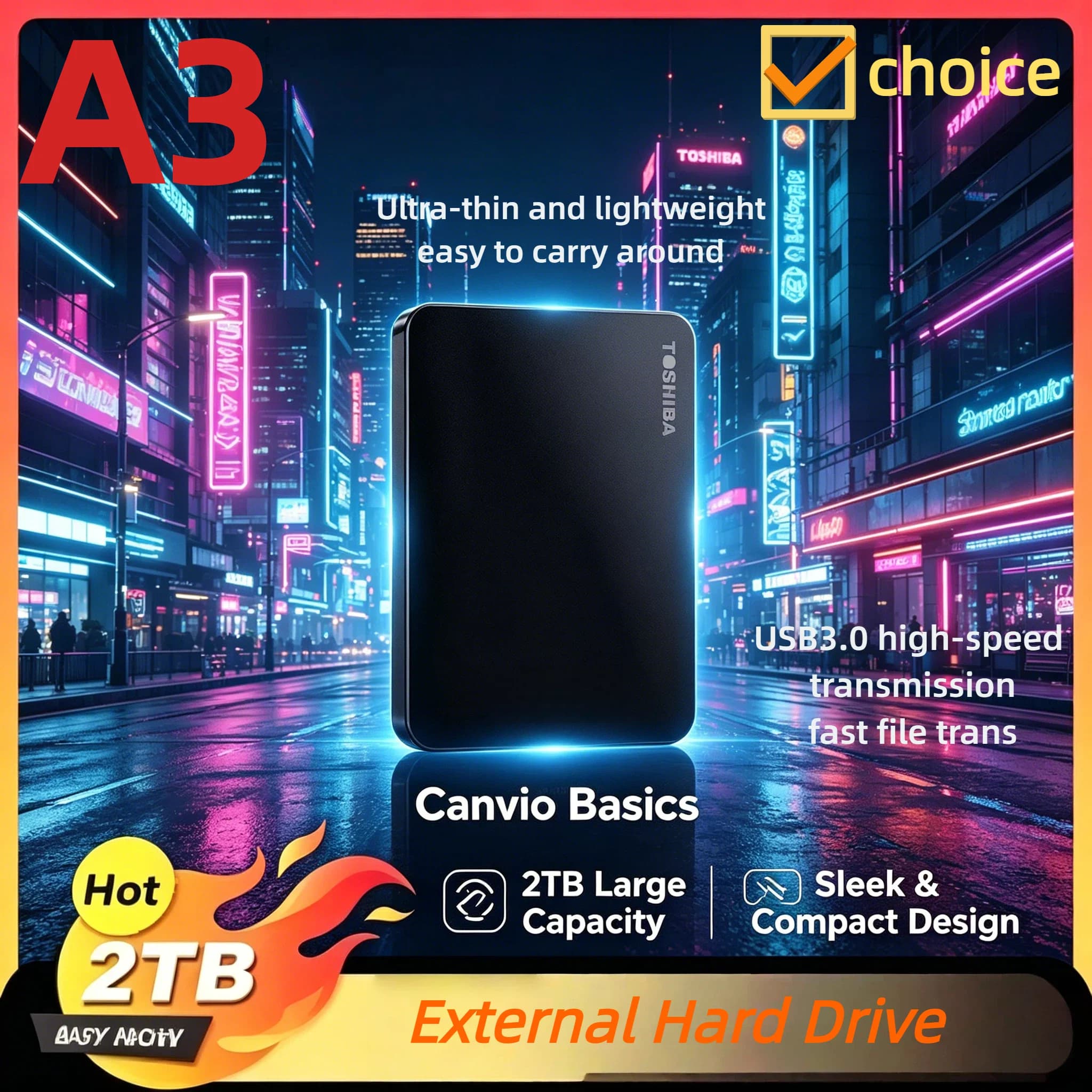 Toshiba per A3 OEM Expansion 500GB 1TB 2TB USB3.0 Disco Rigido Esterno Portatile da 2.5 Pollici HDD BOX per PC Xbox PS4 PS5 Laptop