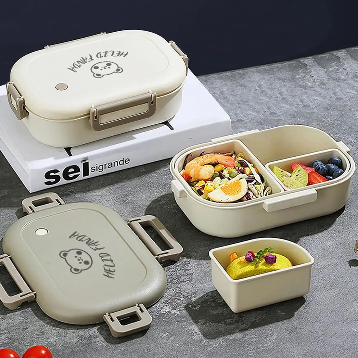 WORTHBUY Removable 3-Compartment Lunch Box 800ml Portable Plastic Bento Box Microwave School Student Kid Sealed Food Container
