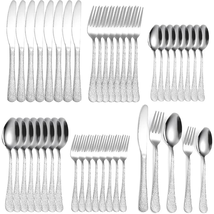 Vintage Cutlery Set Hammered Cutlery Tools Silver Eating Tools Stainless Steel Forks Knives for Restaurant Home Kitchen