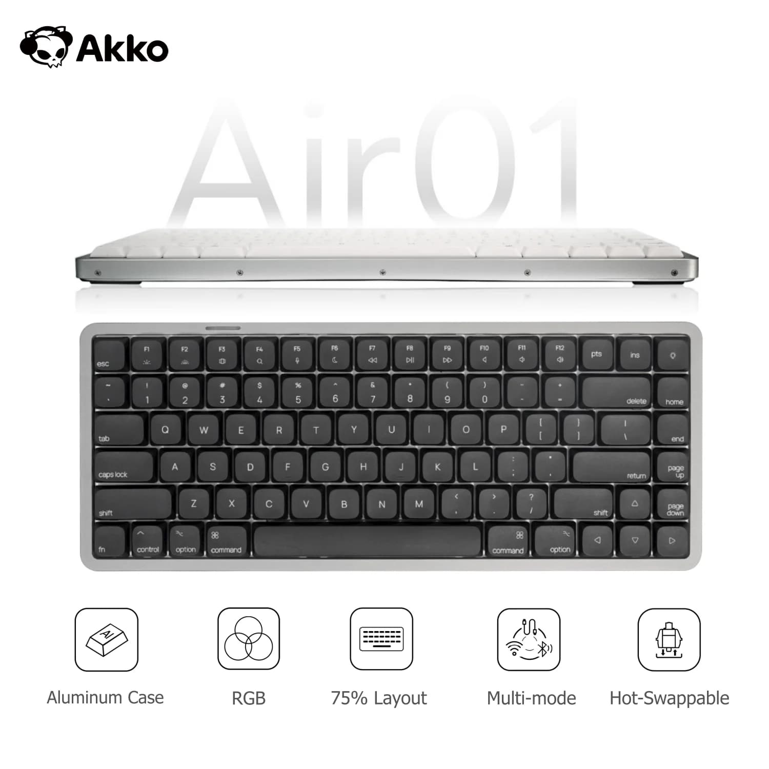 Tastiera Meccanica Akko Air 01 75% Layout Mac 84 Tasti Personalizzabile Low Profile Hot-swappable RGB Tri-mode con Gasket in Alluminio