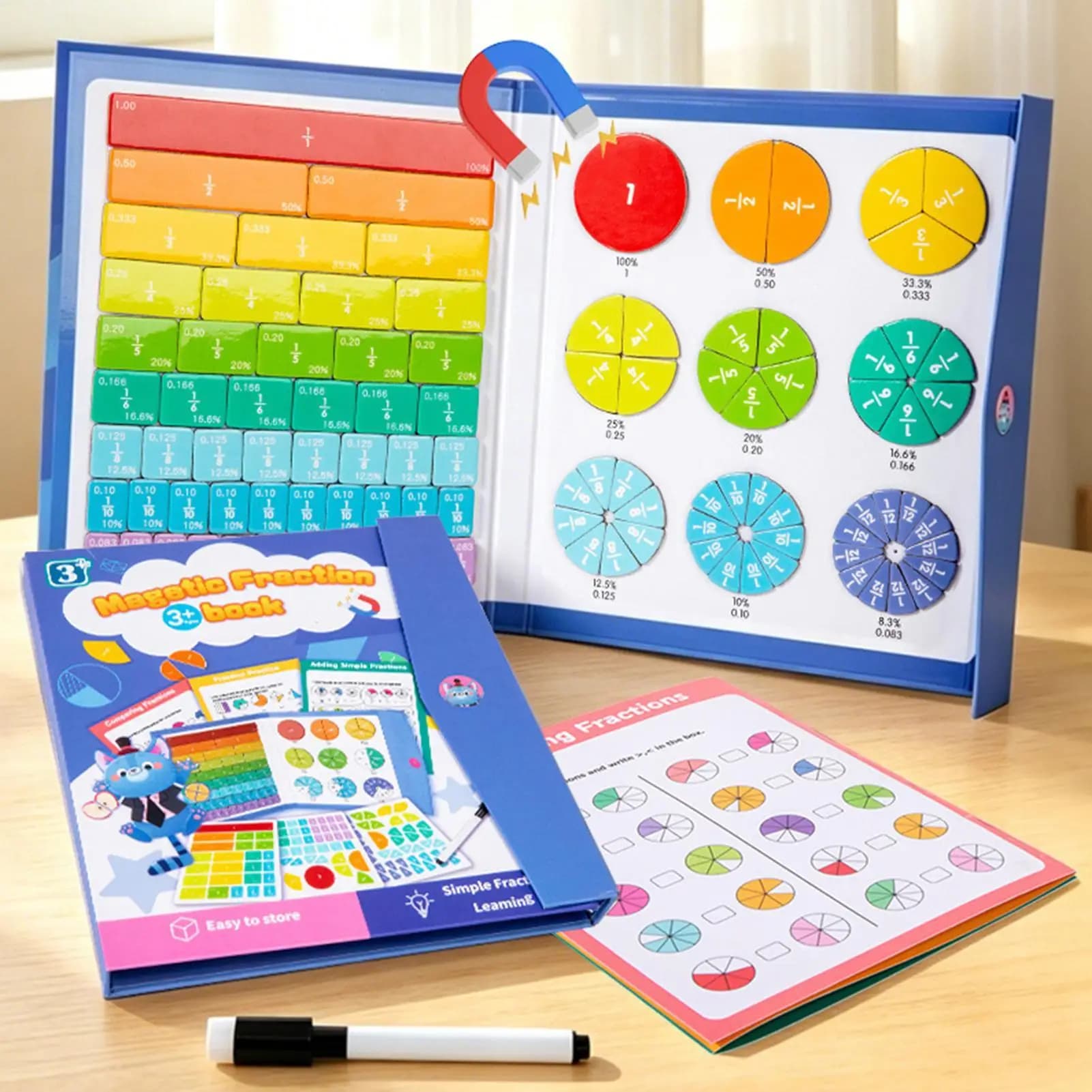 Magnetic Fraction Book Magnetic Educational Circles Puzzle Toys Kids Fraction Tiles For Classroom Home Activity Center Travel