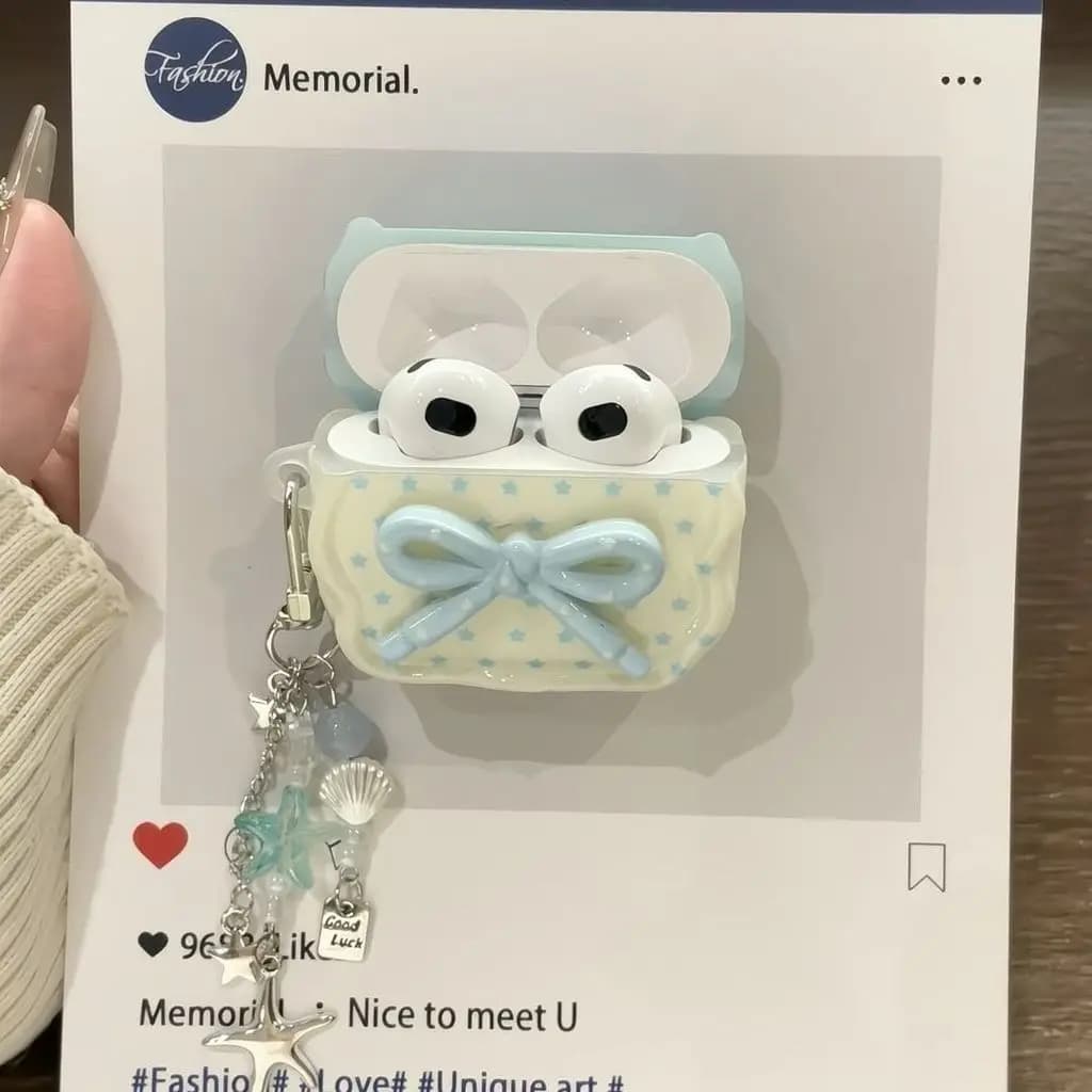 Custodia 3D a forma di fiocco con catena bling per auricolari wireless AirPods 1 2 3 Pro Pro2 Pro3 - Idea regalo