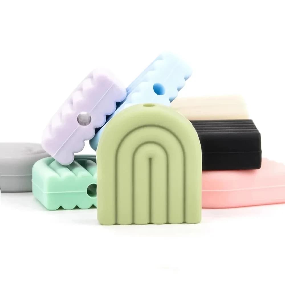 Lofca 40 pezzi arcobaleno perline in silicone per bambini giocattoli per bambini fai da te per uso alimentare massaggiagengive ciuccio collana a catena gioielli accessori per cartoni animati