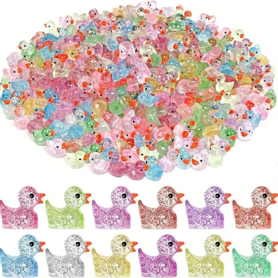 1/5/10/20/50/100pcs Glitter Mini Resin Ducklings for DIY Garden Micro Landscape, Aquarium, Potted Plant, Dollhouse Decorations,