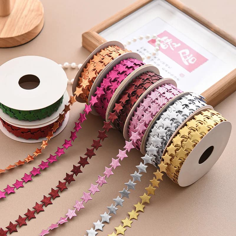 20/25yards1.5cm Star Embossed Ribbon Satin Fabric Crafts for DIY Wedding Christmas Gift Box Wrapping Party Decoration Accessorie