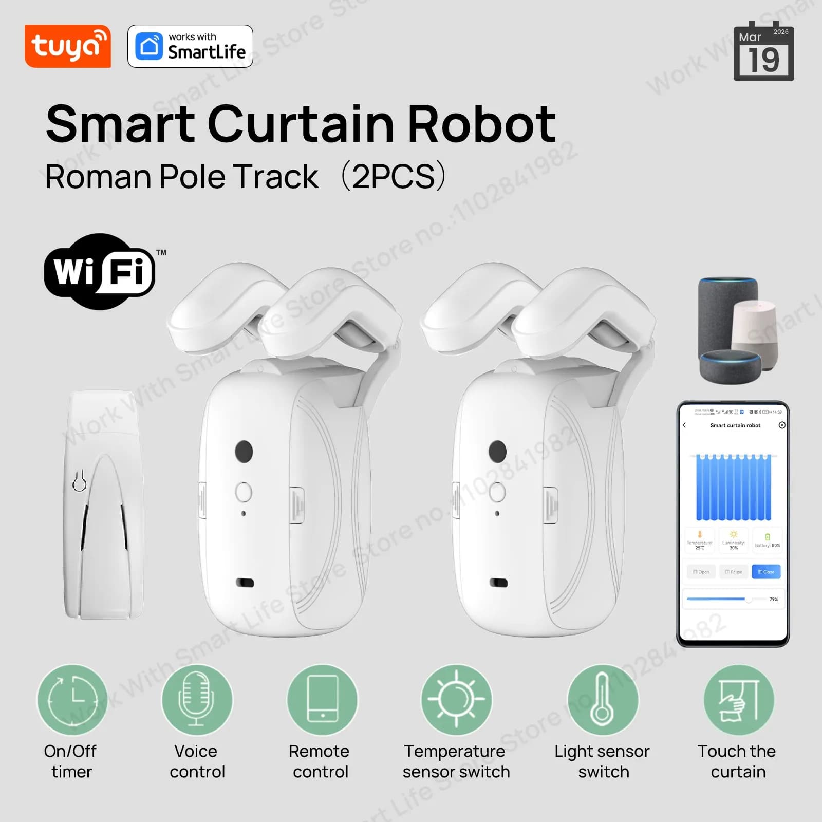 1/2PCS Tuya Smart Wifi Robot per tende (con gateway), binario per aste romane, telecomando APP, controllo vocale, apertura singola/doppia