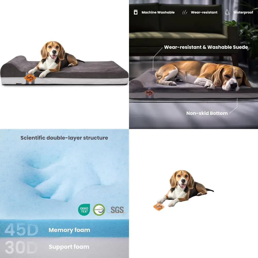 Letto Ortopedico Extra Large per Cani in Memory Foam con Cuscino, Rivestimento Resistente all'Acqua e Copertura Rimovibile e Lavabile, Grigio (40x25x5.5)