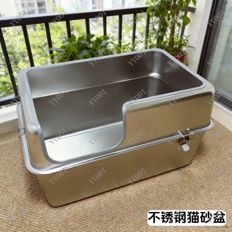 Lettiera per Gatti Extra Large Completamente Chiusa in Acciaio Inossidabile, Design Antiscivolo e Deodorante