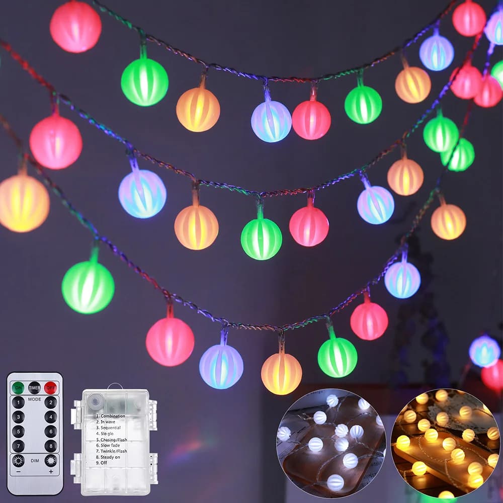 20/40/80LED Luci della stringa del globo Batteria Impermeabile Catena a sfera esterna Lucine Telecomando 8 modalità Luce della festa di Natale