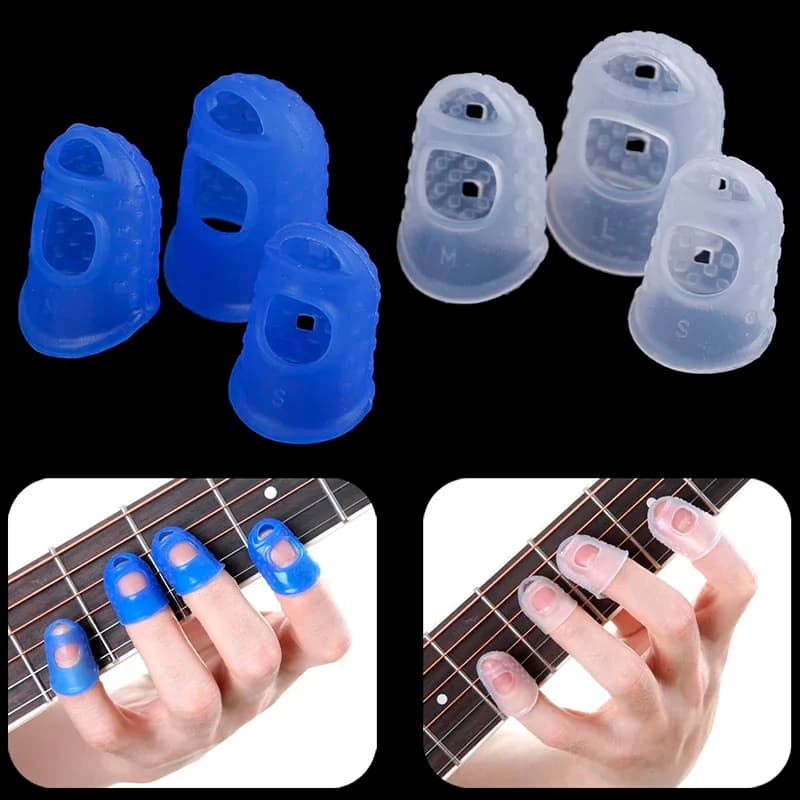Trasparente Colore Blu 4 Pz/set Protezioni Per Le Dita In Silicone Protezioni Per Le Dita Per Chitarra Ukulele Chitarra SML Chitarra Acustica