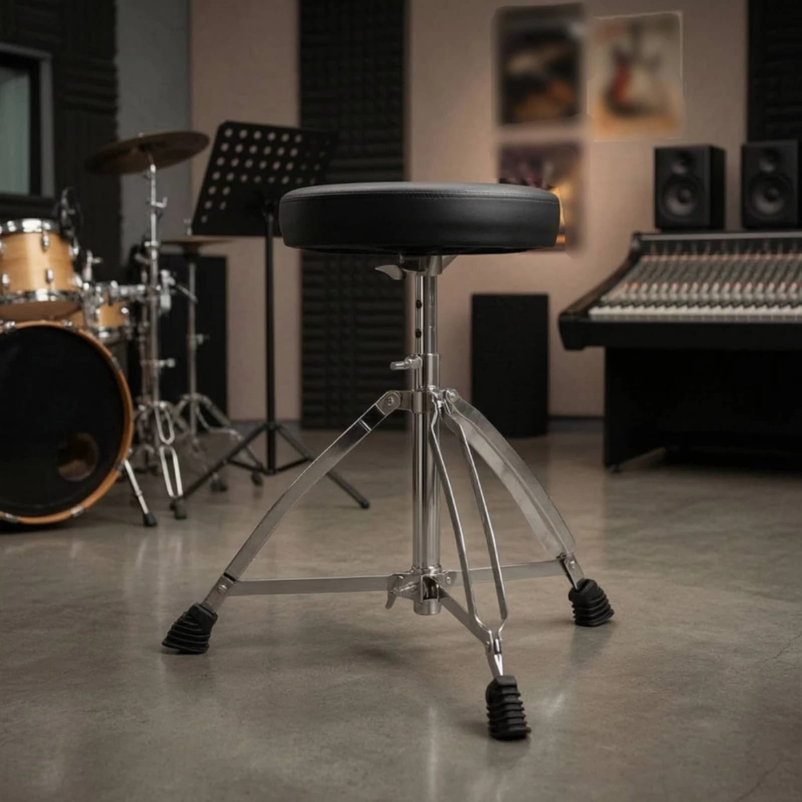 Drum Throne with Tripod Base Adjustable-Height Drum Stool with Padded Seat Drumming Chair Chrome-Finish Stable for Drummers