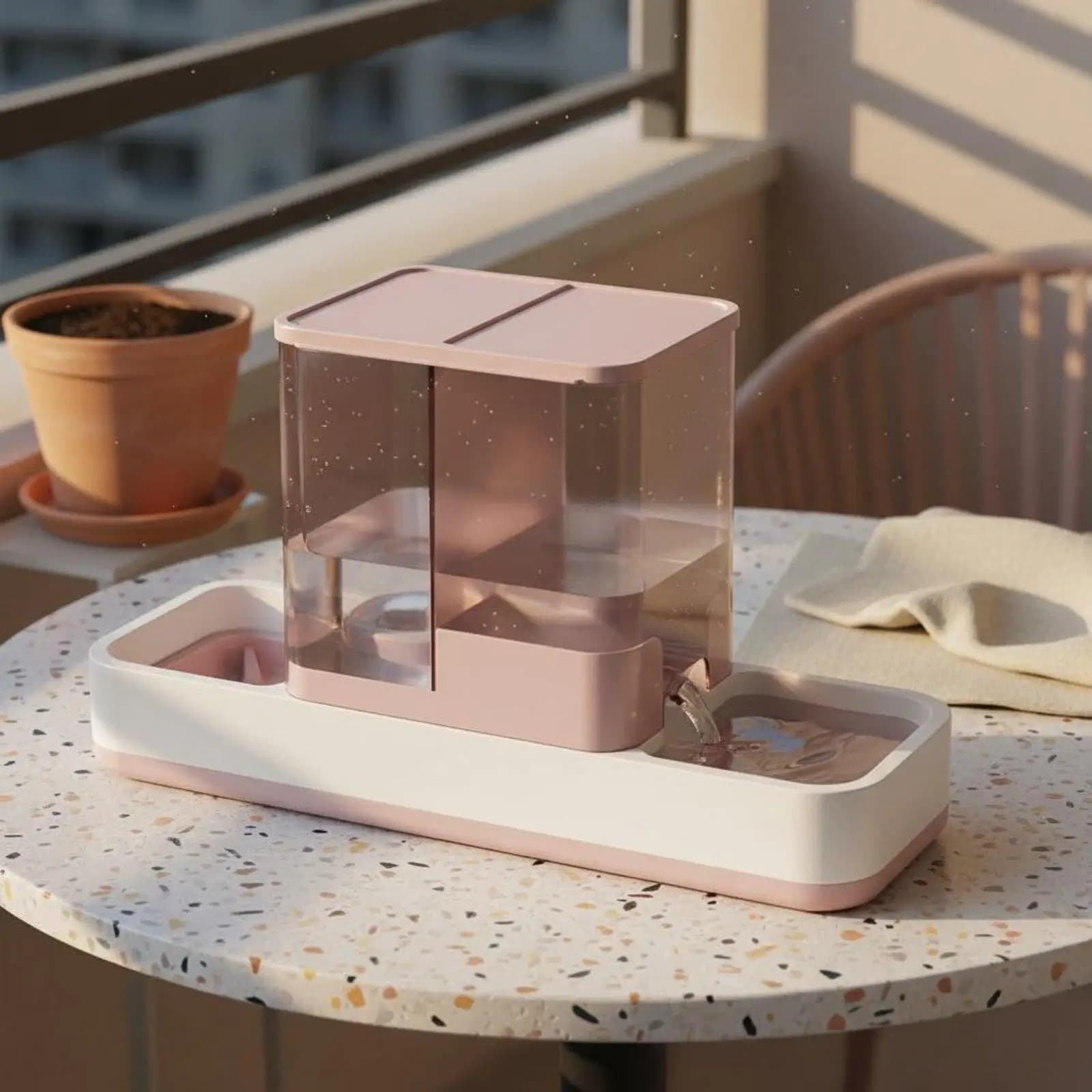 Gravity Cat Feeder and Water Dispenser for Pets 45 Degree Ramp Anti Jam Automatic Dog Food Bowl