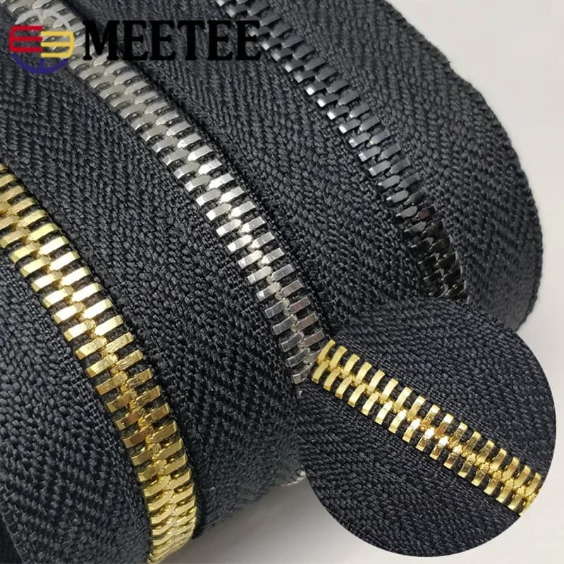 Meetee 2/5 Metri 5 # Cerniere in metallo Zip a doppia trazione Kit di riparazione cerniera per bagagli per indumenti Accessori per cucire abbigliamento Senza cursore