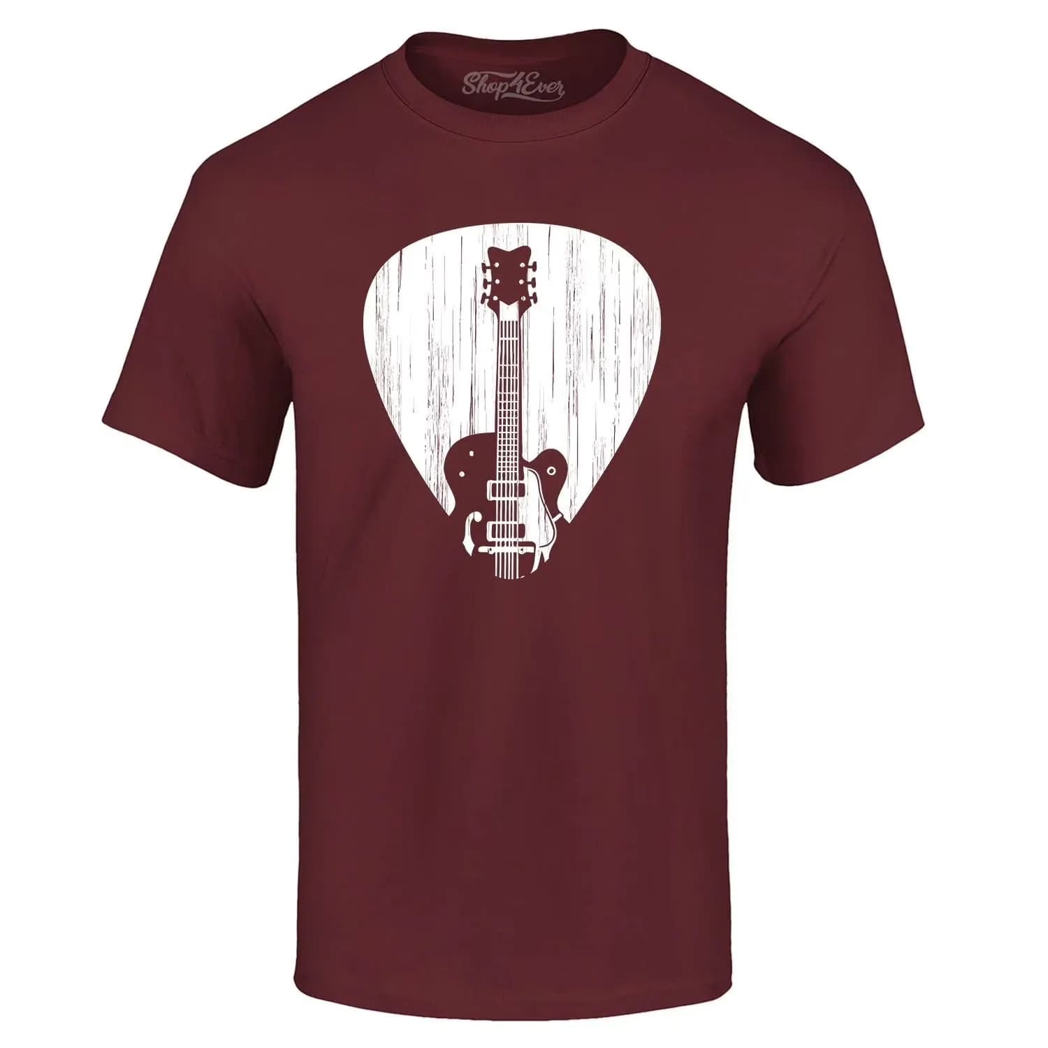 Electric Guitar Pick Musician Graphic T-Shirt for Men Maroon Cotton Casual Tee
