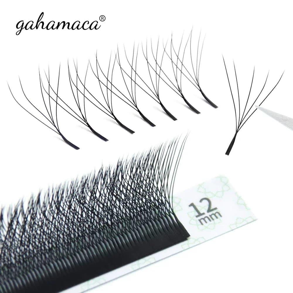 GAHAMACA W-shaped eyelash extensions 3D/4D/5D prepacked volume fans W-style natural soft lashes Faux mink easy to fan