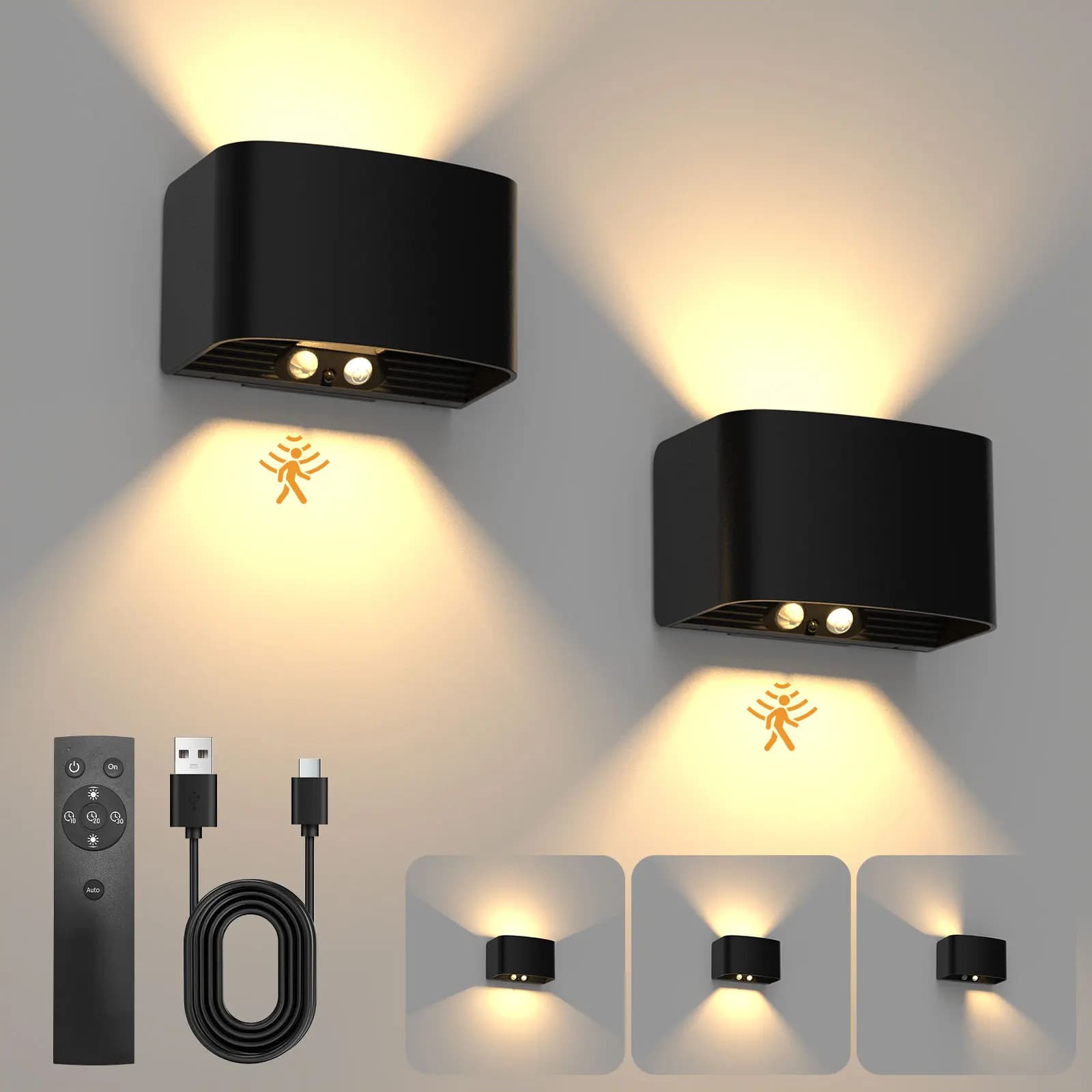 Rechargeable Up And Down Indoor Wall Lamp With Motion Sensor Warm White LED Wireless Wall Lamp With Remote Control