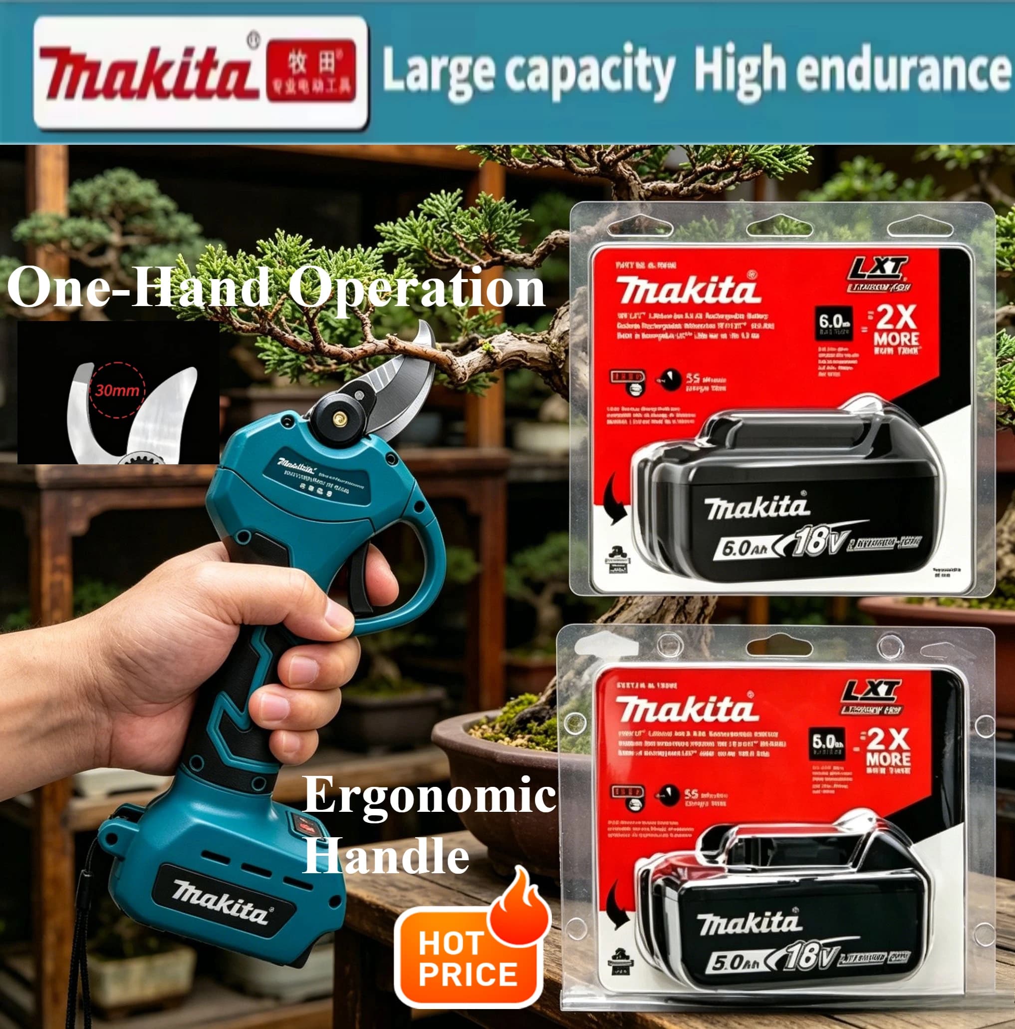 Factory Genuine Makita18V BL1860 Lithium Battery, smart power alert reminder, bundled set with heat gun &brushless pruning shear