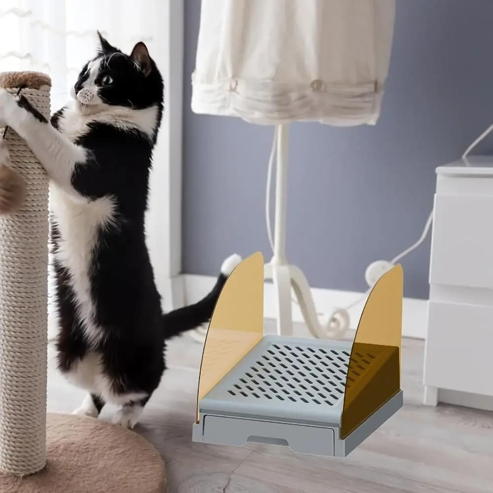 Adjustable Height Cat Litter Ramp with Drawer Anti Tracking Stable Drawer Baffles Step Stool Efficient Non Slip