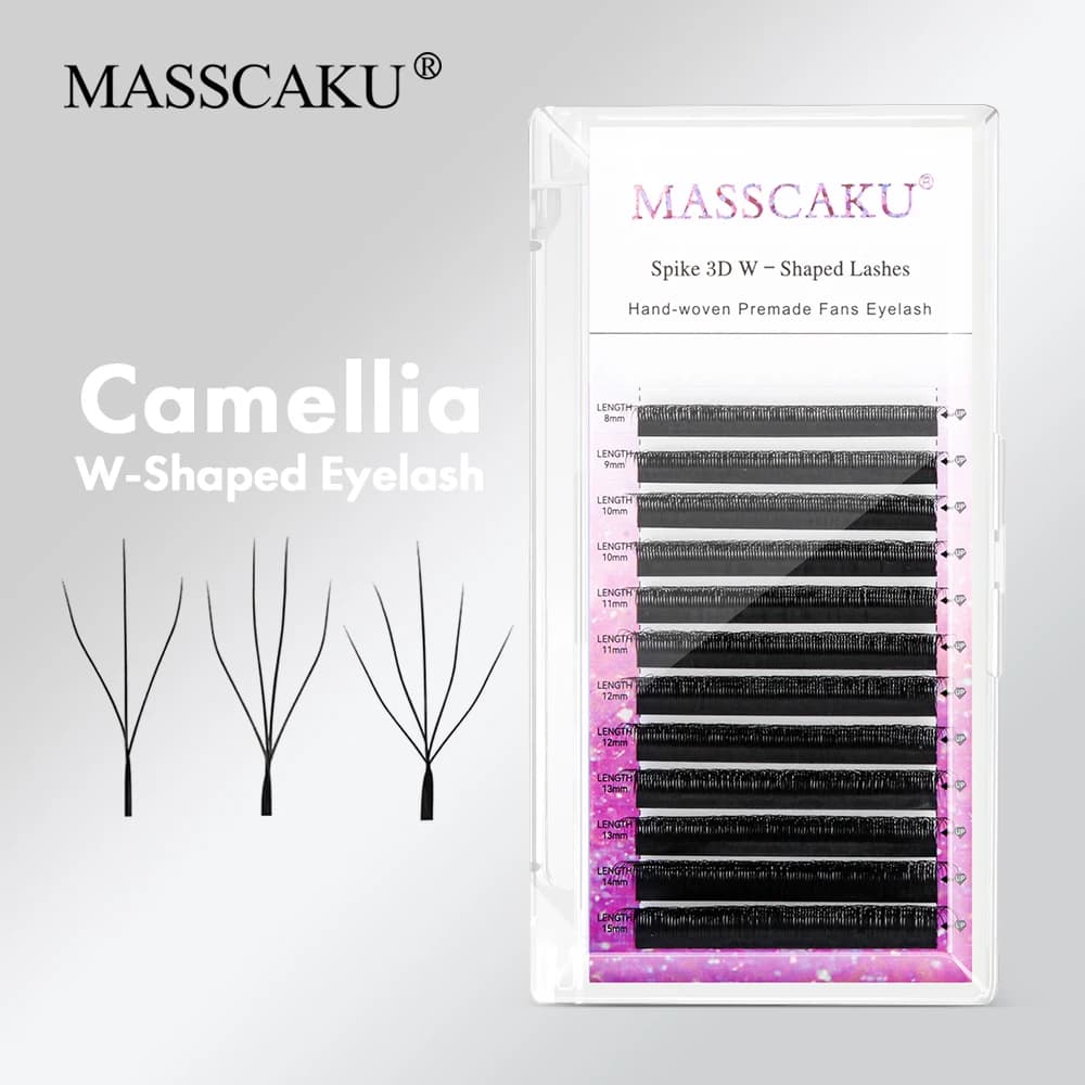 MASSCAKU C D Curl Camelia W-shaped eyelashes Mixed length Hand-woven Russian volume fans Extension eyelashes for use in beauty salon