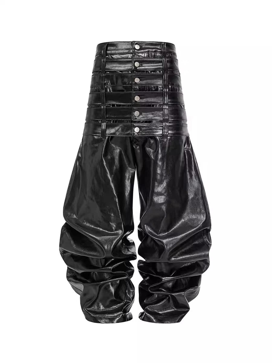Mauroicardi Autunno Lungo Multi-vita Nero Lucido Pu Pelle Intrecciata Pantaloni Con Cintura Da Uomo di Lusso Del Progettista Emo Vestiti Streetwear