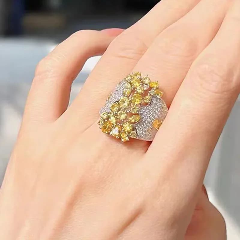 Anello originale in argento sterling 925 per donna, zirconi gialli naturali, fascia di fidanzamento per matrimonio, regalo, gioielli, accessori per anziani