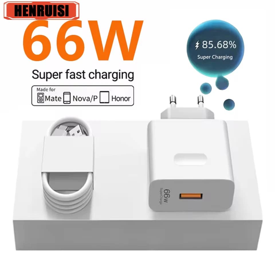 Caricabatterie a ricarica rapida da 66 W con cavi dati 6A per iPhone Huawei Mate 40 50 60 P50 Nova 9 10 Honor 90 100 X9 Caricatore da muro Xiaomi
