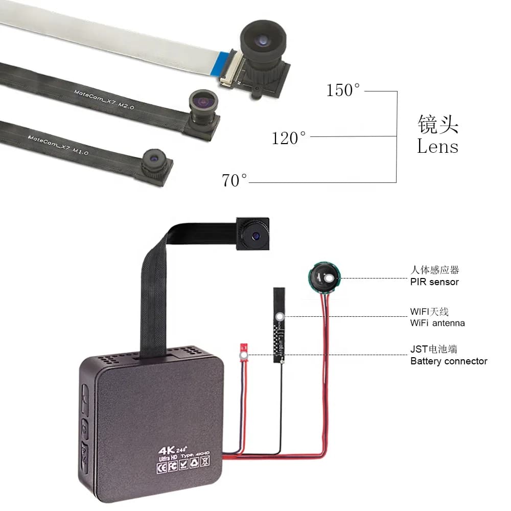 Modulo Telecamera WiFi P2P 4K Reale con Sensore PIR, Registratore Video Compatto con Rilevamento di Movimento, Mini Telecamera WiFi Fai-da-Te